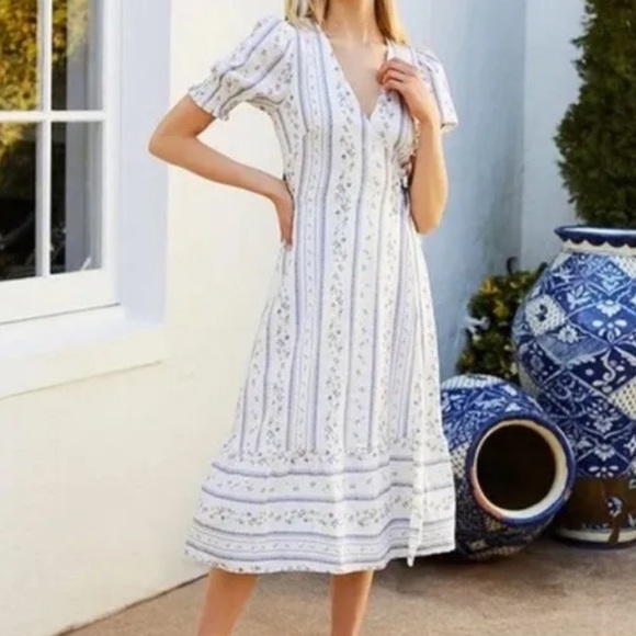 NWT Antonio Melani Cleo wallpaper floral linen blend wrap dress, 8 - Picture 3 of 11